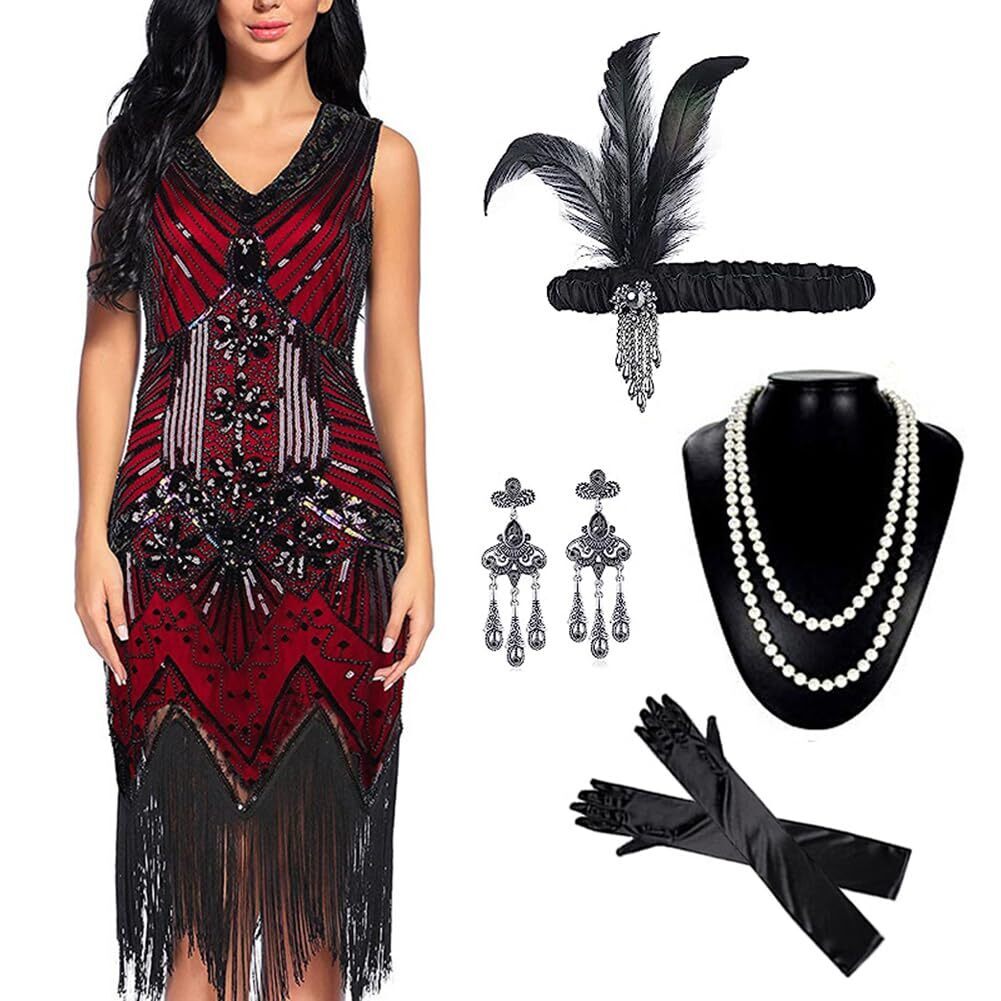 1721 Women's Sequin Flapper Dresses 1920s Costume With Roaring